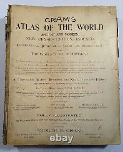 Atlas antique de Cram de 1901 du Monde Ancien et Moderne Nouvelle Édition du Recensement HTF