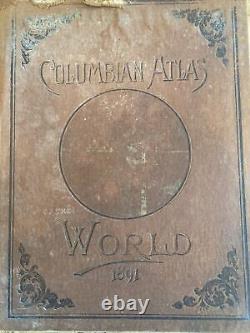 Atlas colombien du monde 1891, livre relié, édition rare de New York