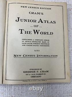 Atlas junior Cram du monde Nouvelle édition de l'index du recensement Relié 1912