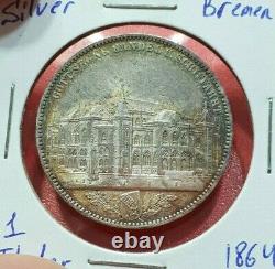 Brême 1864 1 Thaler Silver Allemagne Taler Ouverture De La Nouvelle Bourse D'affaires