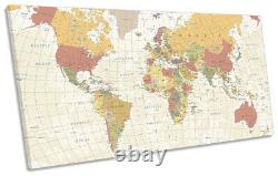 Carte Des Pays Du Monde Imprimer Panoramique Toile Mur Art Image Beige