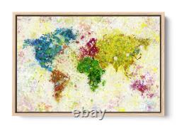 Carte abstraite du monde sur toile avec cadre flottant pour décoration murale
