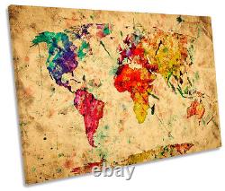 Carte du monde Aquarelles Grunge Toile murale en canevas unique Imprimé encadré