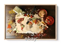 Carte du monde Cuisine Cadre flottant en toile marron Impression d'art mural Photo