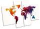Carte Du Monde Multicolore Encadrée Impression Sur Toile En Quatre Panneaux Pour Décoration Murale.