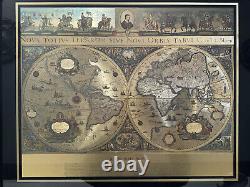 Carte murale du Nouveau Monde Blaeu Piscator en feuille d'or encadrée et matée VINTAGE