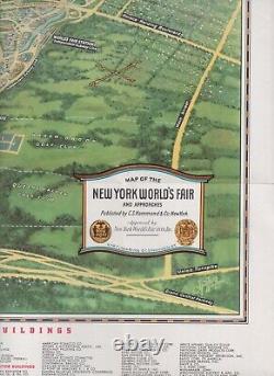 Grande carte pliante en couleur de la Foire mondiale de New York par Hammond 19 x 25