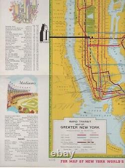 Grande carte pliante en couleur de la Foire mondiale de New York par Hammond 19 x 25