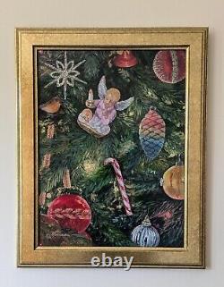 La Lumière du Monde Peinture à l'Huile Sapin de Noël 30 x 40 cm Art Original Nouveau