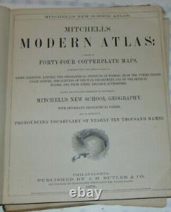 Mitchell’s New School Atlas 1875! États-unis! Pays Du Monde! 44 Cartes