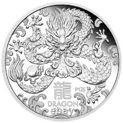 NOUVEAU. Pièce de monnaie en argent de 1 once de preuve Lunar Year Of The Dragon 2024. Perth Mint