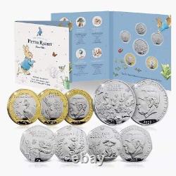 Nouveau Charles III Le monde de Pierre Lapin 2023 Ensemble complet de 6 pièces £5 £2 50p pence