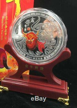 Nouveaux 2021 Zodiaque Chinois Big Silver Coins Médaille Couleur 1kg Année Du Buffle