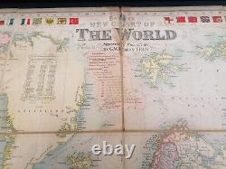 Nouvelle carte du monde de Bacon en projection de Mercator sur papier et tissu vers 1906