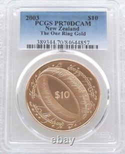 Pièce de monnaie en or de qualité proof de 10 dollars de Nouvelle-Zélande Seigneur des Anneaux 2003 avec la mention 'One Ring', évaluée PCGS PR70 DCAM