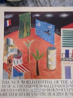 Signé David Hockney Rare Lithographie Le Festival Du Nouveau Monde Des Arts Vintage