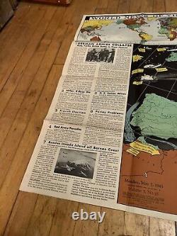 Vieille affiche de guerre et carte de la Seconde Guerre mondiale d'origine de la semaine 36 du volume 7 des actualités mondiales de 1945