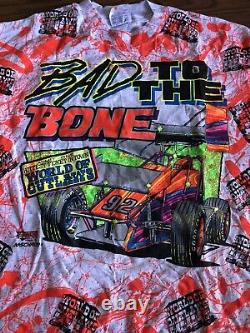 Vintage Rare 1992 Bad To The Bone Sprint Car T Shirt World Of Outlaws Nos! Nouveau