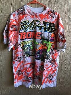Vintage Rare 1992 Bad To The Bone Sprint Car T Shirt World Of Outlaws Nos! Nouveau